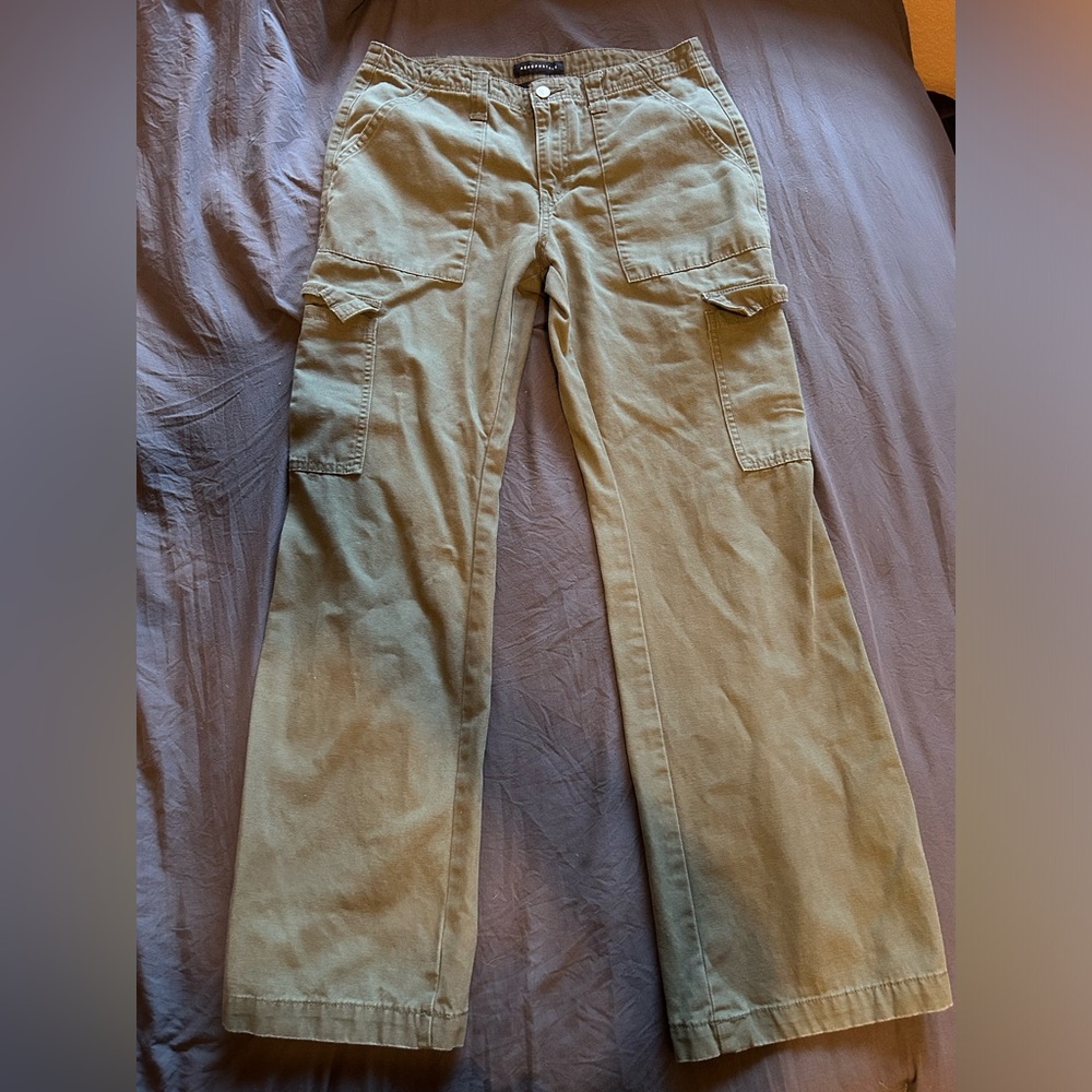 Army green low rise flare cargo pants